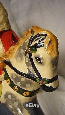 Vaillancourt Folk Art Santa Riding Rocking Horse Signed