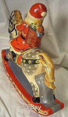 Vaillancourt Folk Art Santa Riding Rocking Horse Signed