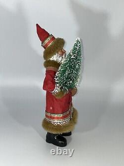 VGT All Hand Maid Santa Clause Holding Snowed Pine Tree Santa Statue, 12.5/H