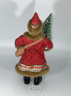 VGT All Hand Maid Santa Clause Holding Snowed Pine Tree Santa Statue, 12.5/H