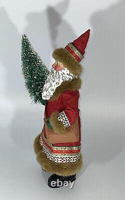 VGT All Hand Maid Santa Clause Holding Snowed Pine Tree Santa Statue, 12.5/H