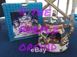 VIDEO! Moving Musical Light Up Christmas Teapot music box mouse mice figurine