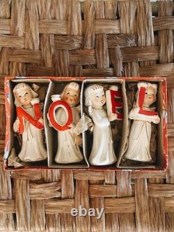 VINTAGE 1950s NOEL CHRISTMAS ANGELS RELCO Ceramic Candle Holders Japan Figurines