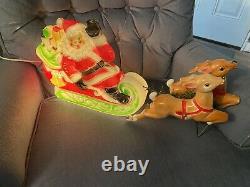 VINTAGE 1970 EMPIRE Santa Sleigh and 2 Reindeer Tabletop 24 Lighted Blow Mold