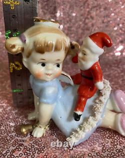 VINTAGE Girl ANGEL Plays SANTA DOLL December CHRISTMAS PIGTAILS Dress Japan