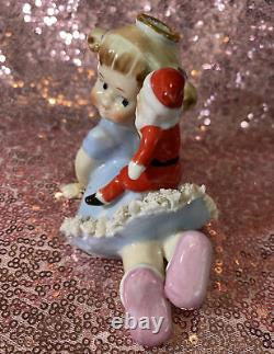 VINTAGE Girl ANGEL Plays SANTA DOLL December CHRISTMAS PIGTAILS Dress Japan