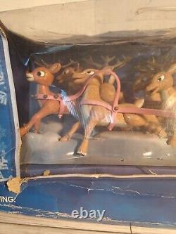 VINTAGE Memory Lane Rudolph With Santa's Sleigh & Reindeer TEAM Set RARE