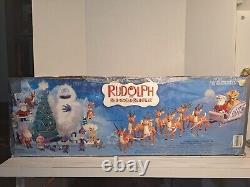 VINTAGE Memory Lane Rudolph With Santa's Sleigh & Reindeer TEAM Set RARE