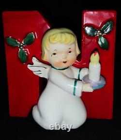 VINTAGE NAPCO ANGEL NOEL CERAMIC'HAPPY YULETIDE QUARTET' CANDLEHOLDERS WithBOX