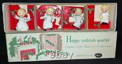 VINTAGE NAPCO ANGEL NOEL CERAMIC'HAPPY YULETIDE QUARTET' CANDLEHOLDERS WithBOX