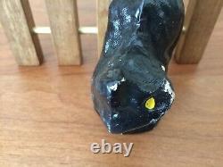 VINTAGE PAPER MACHE Pulp Halloween Arched Back Black Cat With Yellow Eyes B