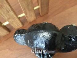 VINTAGE PAPER MACHE Pulp Halloween Arched Back Black Cat With Yellow Eyes B