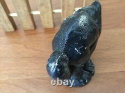 VINTAGE PAPER MACHE Pulp Halloween Arched Back Black Cat With Yellow Eyes B