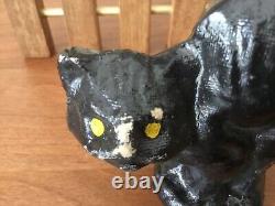 VINTAGE PAPER MACHE Pulp Halloween Arched Back Black Cat With Yellow Eyes B