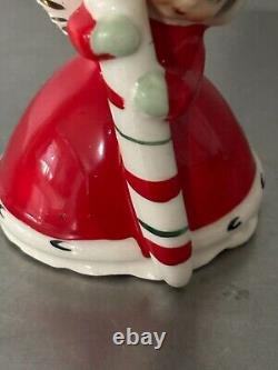 VNTG 1950 Napco Ceramic Christmas Bell Angel Grey Hair Candy Cane 3BX2239