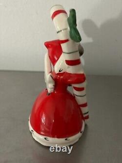 VNTG 1950 Napco Ceramic Christmas Bell Angel Grey Hair Candy Cane 3BX2239