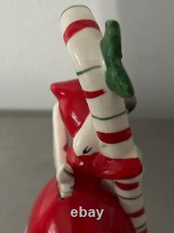 VNTG 1950 Napco Ceramic Christmas Bell Angel Grey Hair Candy Cane 3BX2239