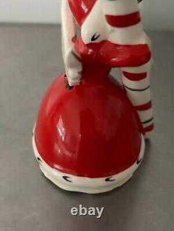 VNTG 1950 Napco Ceramic Christmas Bell Angel Grey Hair Candy Cane 3BX2239