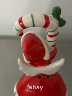 VNTG 1950 Napco Ceramic Christmas Bell Angel Grey Hair Candy Cane 3BX2239