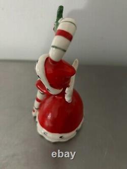 VNTG 1950 Napco Ceramic Christmas Bell Angel Grey Hair Candy Cane 3BX2239