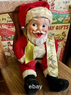 VTG 1950's GUND RUBBER FACED SANTA PLUSH LAUGHING (WIND UP) With TAGS & RIBBON 16