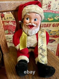 VTG 1950's GUND RUBBER FACED SANTA PLUSH LAUGHING (WIND UP) With TAGS & RIBBON 16