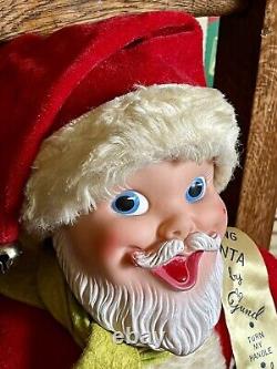 VTG 1950's GUND RUBBER FACED SANTA PLUSH LAUGHING (WIND UP) With TAGS & RIBBON 16