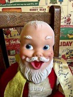 VTG 1950's GUND RUBBER FACED SANTA PLUSH LAUGHING (WIND UP) With TAGS & RIBBON 16