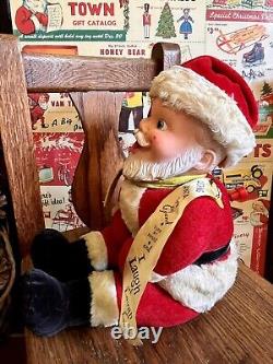 VTG 1950's GUND RUBBER FACED SANTA PLUSH LAUGHING (WIND UP) With TAGS & RIBBON 16