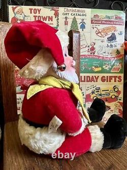 VTG 1950's GUND RUBBER FACED SANTA PLUSH LAUGHING (WIND UP) With TAGS & RIBBON 16