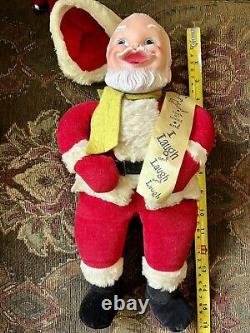 VTG 1950's GUND RUBBER FACED SANTA PLUSH LAUGHING (WIND UP) With TAGS & RIBBON 16