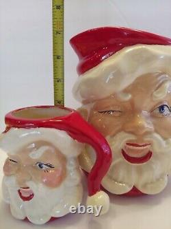 VTG 1950s 60s 7 in WINKING SANTA PITCHER 2 MUGS / CUPS Christmas Hot Cocoa Set