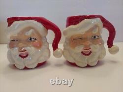 VTG 1950s 60s 7 in WINKING SANTA PITCHER 2 MUGS / CUPS Christmas Hot Cocoa Set