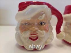 VTG 1950s 60s 7 in WINKING SANTA PITCHER 2 MUGS / CUPS Christmas Hot Cocoa Set