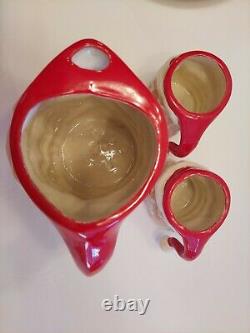 VTG 1950s 60s 7 in WINKING SANTA PITCHER 2 MUGS / CUPS Christmas Hot Cocoa Set