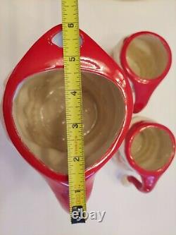VTG 1950s 60s 7 in WINKING SANTA PITCHER 2 MUGS / CUPS Christmas Hot Cocoa Set