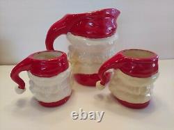 VTG 1950s 60s 7 in WINKING SANTA PITCHER 2 MUGS / CUPS Christmas Hot Cocoa Set