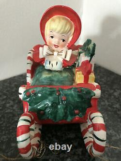 VTG 1956 Lefteris Exclusives Ceramic Christmas Figurines Girl Sleigh Deer Japan