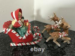 VTG 1956 Lefteris Exclusives Ceramic Christmas Figurines Girl Sleigh Deer Japan