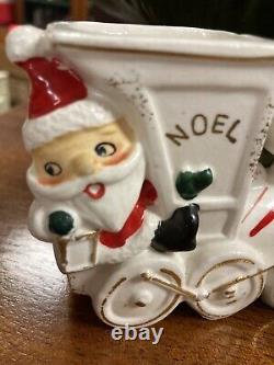 VTG 50's Ucagco NOEL Christmas Santa In Train Candleholders Mini Planter Japan