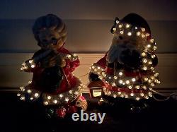 VTG Atlantic Mold Winking Santa & MrS Claus LAMPS Christmas Hand Painted Ceramic
