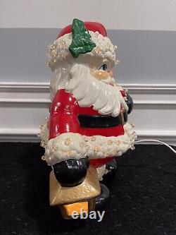 VTG Atlantic Mold Winking Santa & MrS Claus LAMPS Christmas Hand Painted Ceramic