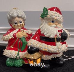 VTG Atlantic Mold Winking Santa & MrS Claus LAMPS Christmas Hand Painted Ceramic