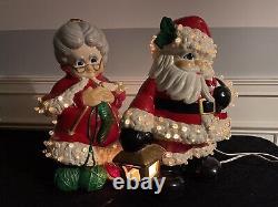 VTG Atlantic Mold Winking Santa & MrS Claus LAMPS Christmas Hand Painted Ceramic