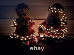 VTG Atlantic Mold Winking Santa & MrS Claus LAMPS Christmas Hand Painted Ceramic