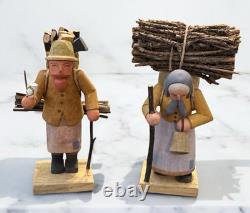 VTG Erzgebirge Germany Hand Carved Wooden Woodsman Couple Unique RARE Pristine