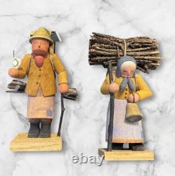 VTG Erzgebirge Germany Hand Carved Wooden Woodsman Couple Unique RARE Pristine
