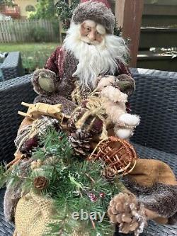 VTG Handmade Santa Clause & Sleigh Detailed Christmas Decor 2ft Figure