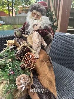 VTG Handmade Santa Clause & Sleigh Detailed Christmas Decor 2ft Figure