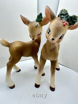 VTG Josef Originals Porcelain Christmas Deer Fawn kiss Holly Japan No Stickers